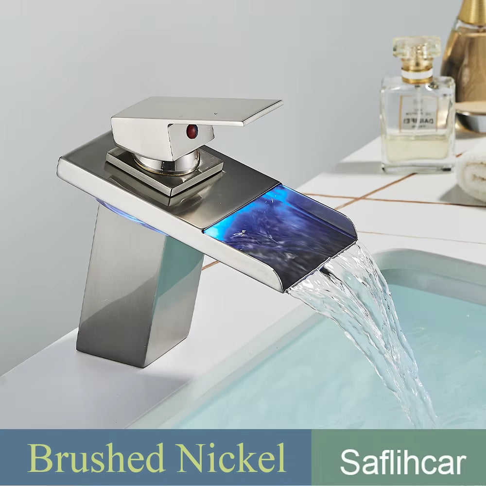 Black Smart LED Bathroom Basin Faucet 3 Color Changes Hot and Cold Water Mixer Taps Chrome Faucet Hydroelectric Power