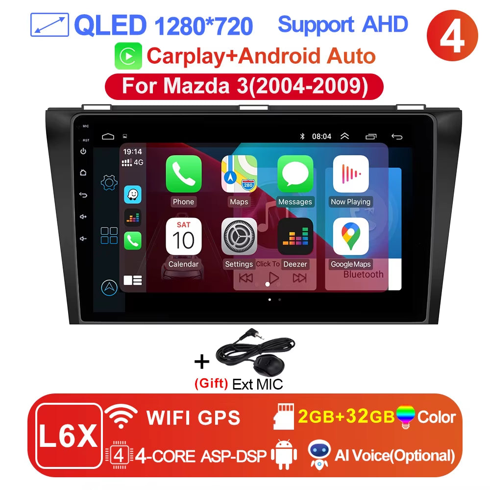 Pro AI Voice Car Android 14 Radio Multimedia Video Player for Mazda 3 2004 -2013 Maxx Axel Carplay 2 Din Dvd Gps Atuoradio