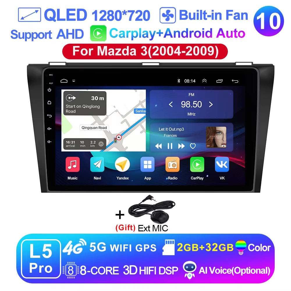 Pro AI Voice Car Android 14 Radio Multimedia Video Player for Mazda 3 2004 -2013 Maxx Axel Carplay 2 Din Dvd Gps Atuoradio