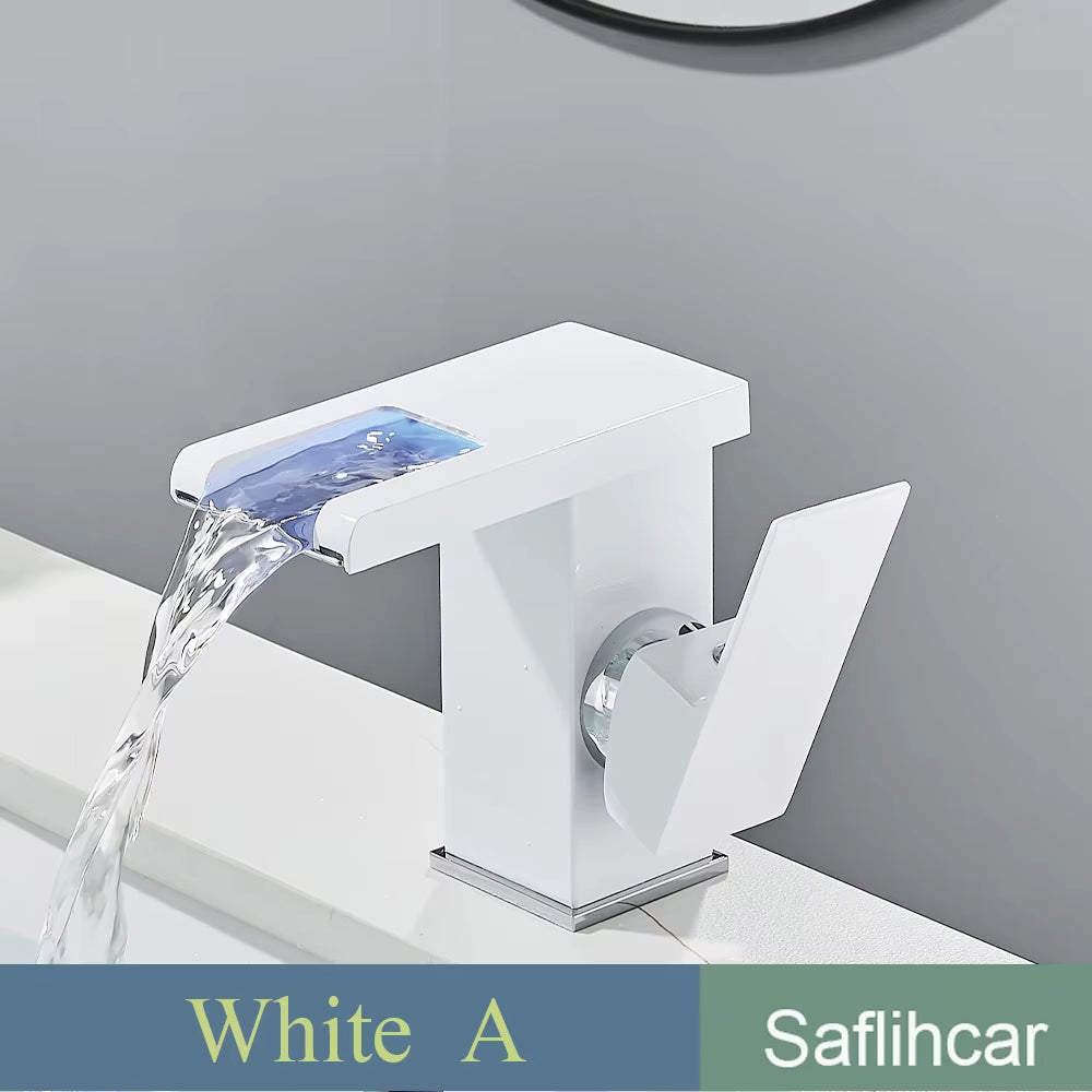 Black Smart LED Bathroom Basin Faucet 3 Color Changes Hot and Cold Water Mixer Taps Chrome Faucet Hydroelectric Power