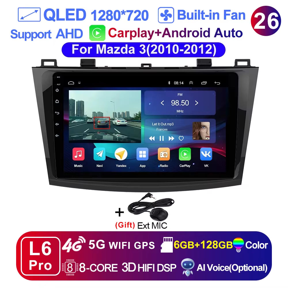 Pro AI Voice Car Android 14 Radio Multimedia Video Player for Mazda 3 2004 -2013 Maxx Axel Carplay 2 Din Dvd Gps Atuoradio