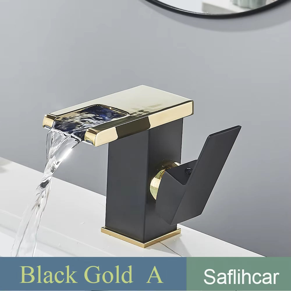 Black Smart LED Bathroom Basin Faucet 3 Color Changes Hot and Cold Water Mixer Taps Chrome Faucet Hydroelectric Power