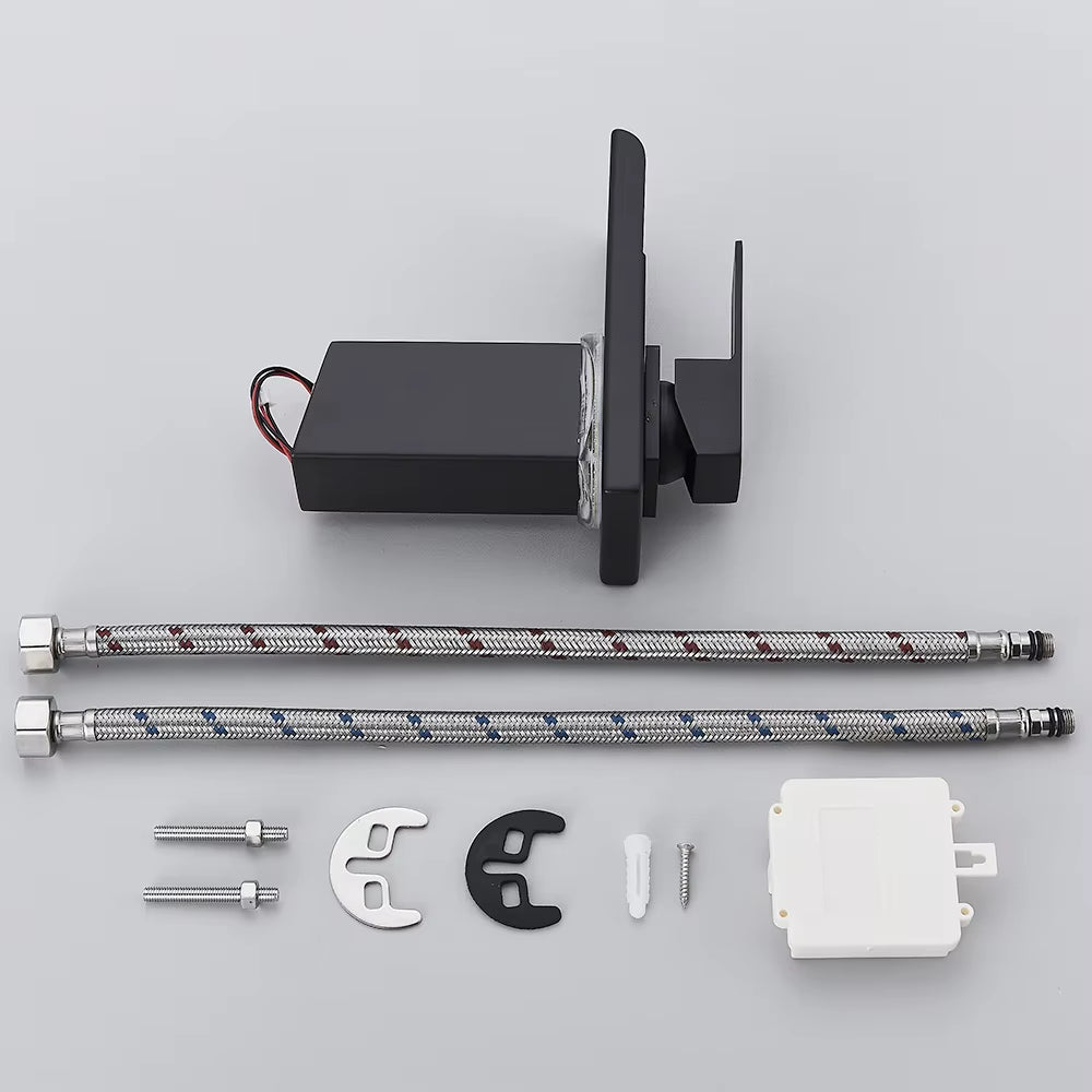 Black Smart LED Bathroom Basin Faucet 3 Color Changes Hot and Cold Water Mixer Taps Chrome Faucet Hydroelectric Power
