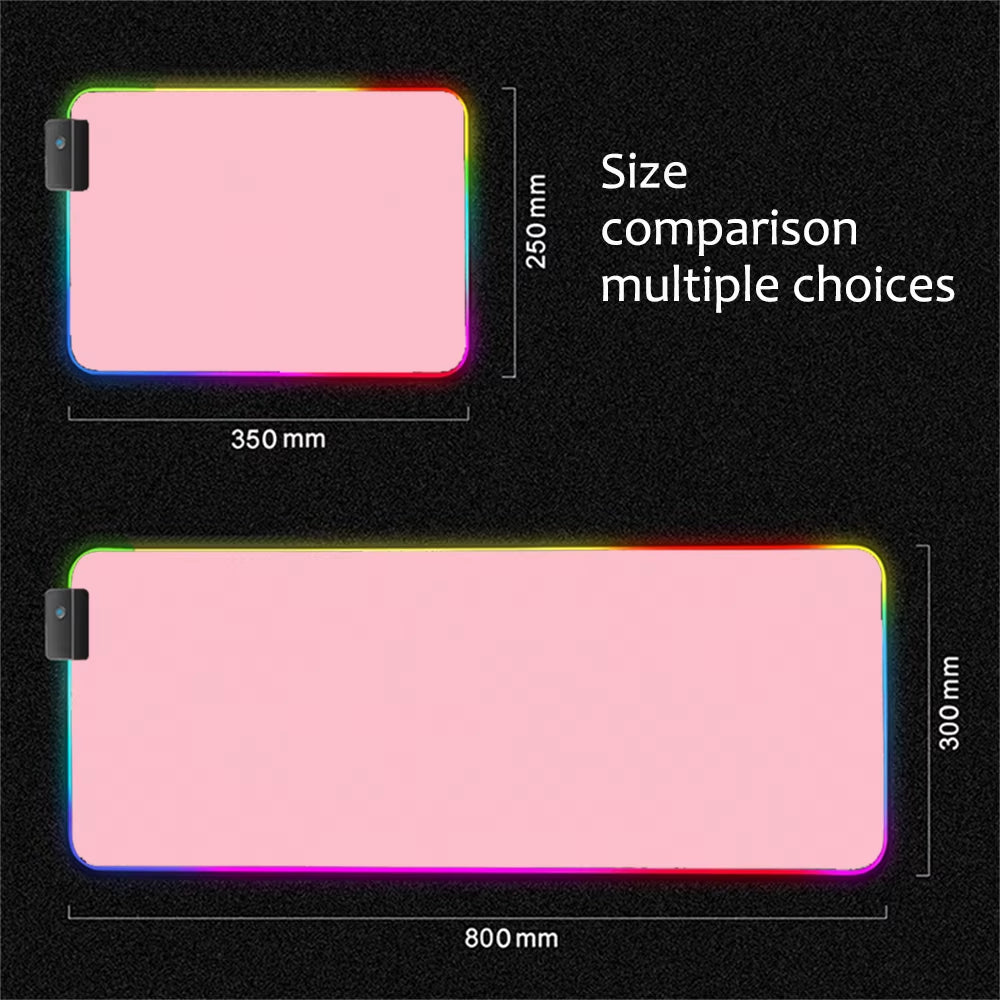 Pink Mousepad Rgb Monochrome Background Gaming Mouse Pad with Backlight LED Laptop Gamer Keyboard Gaming Accessories Desk Mat Pc