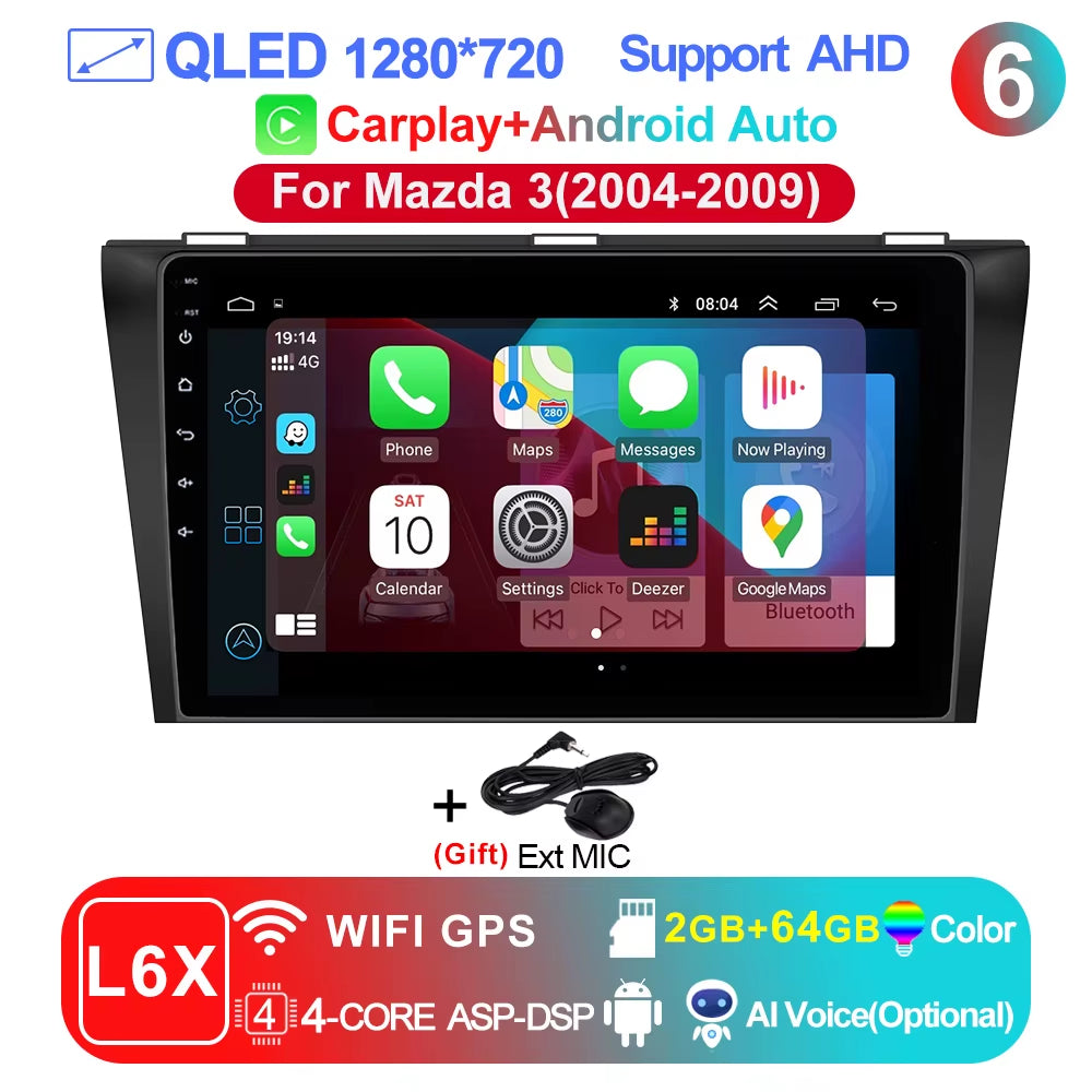 Pro AI Voice Car Android 14 Radio Multimedia Video Player for Mazda 3 2004 -2013 Maxx Axel Carplay 2 Din Dvd Gps Atuoradio