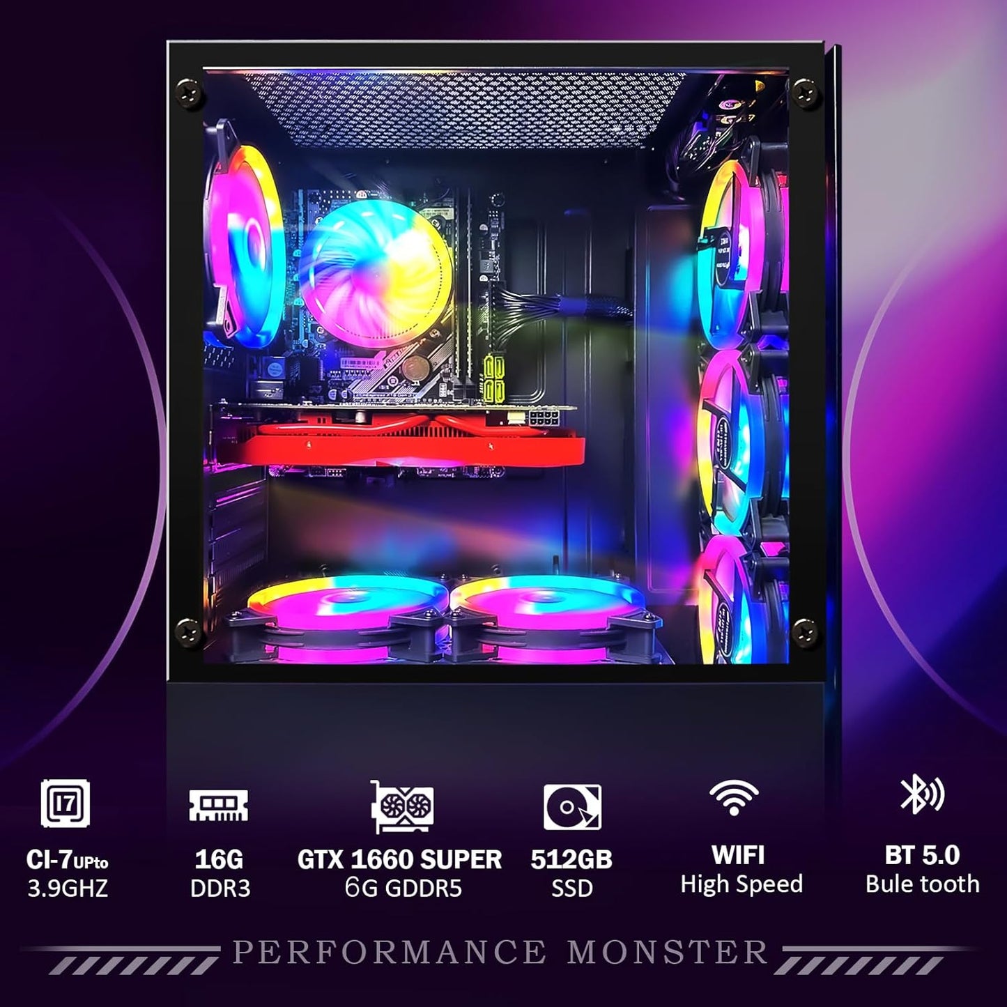 Stgsivir ,PC Gaming,Ordenador De Sobremesa Core I7 up to 3.9Ghz,Gtx 1660 S,16GB RAM,512G Ssd,Wifi,Bt 5.0,6 Fans,Windows 10 H64