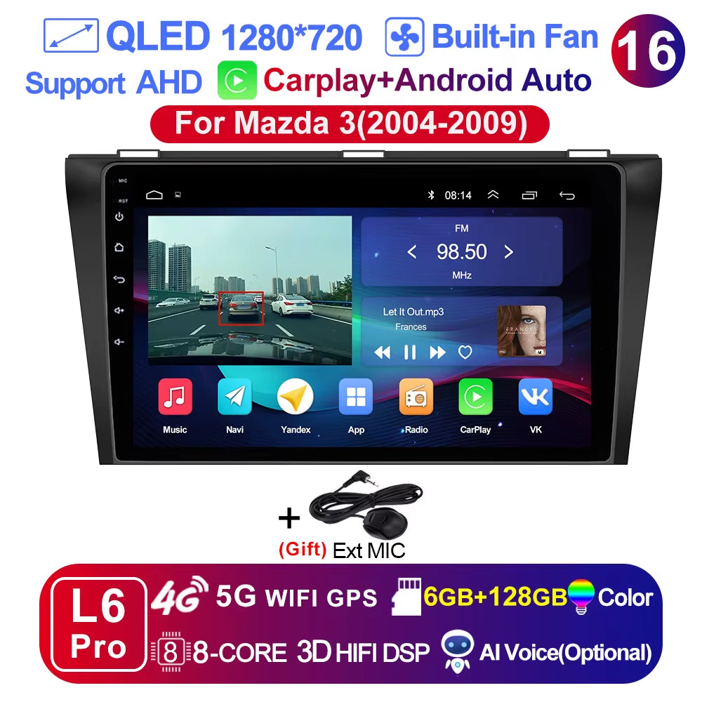 Pro AI Voice Car Android 14 Radio Multimedia Video Player for Mazda 3 2004 -2013 Maxx Axel Carplay 2 Din Dvd Gps Atuoradio