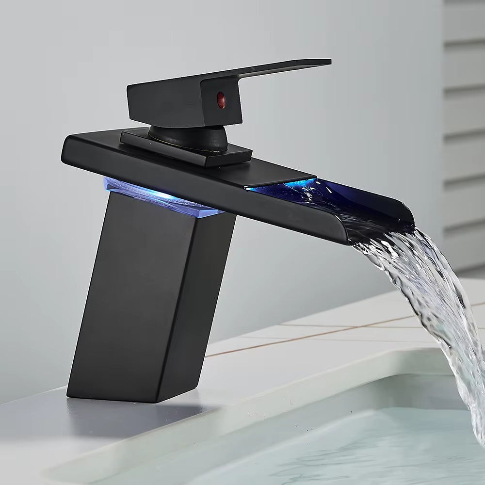 Black Smart LED Bathroom Basin Faucet 3 Color Changes Hot and Cold Water Mixer Taps Chrome Faucet Hydroelectric Power