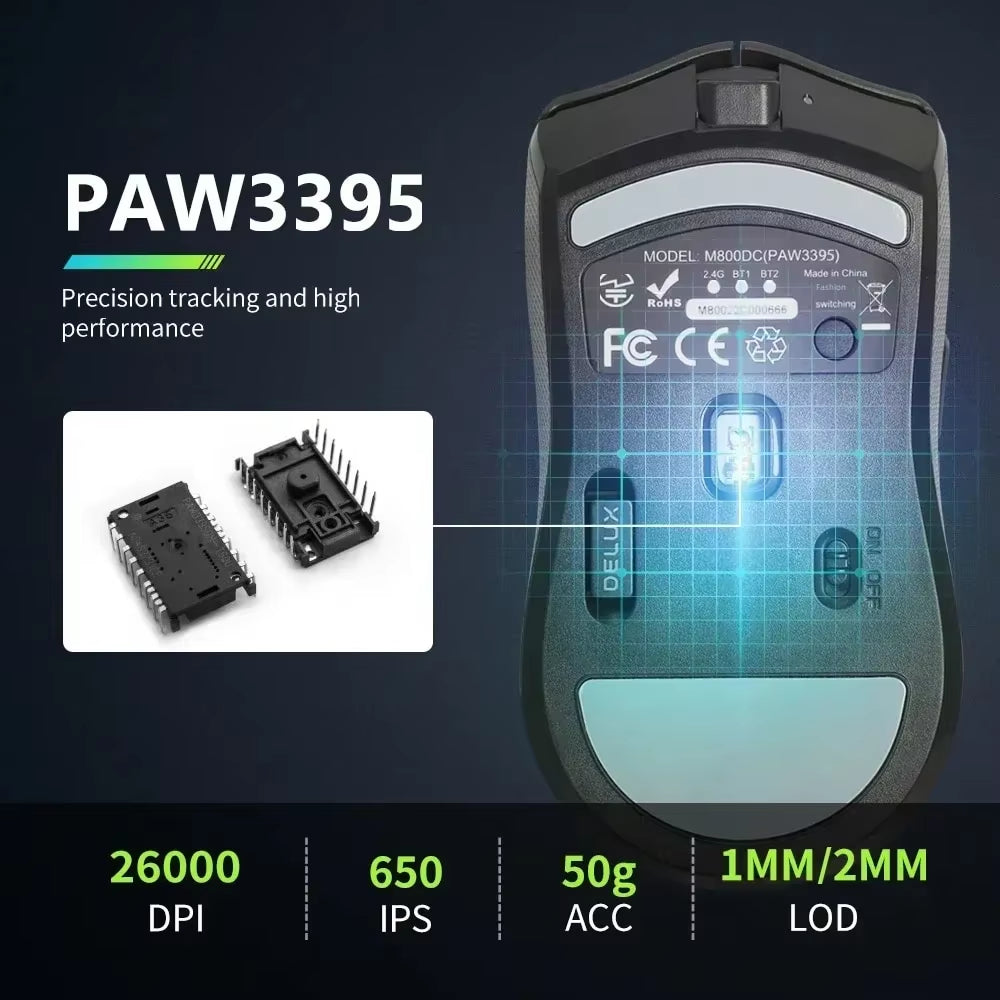 M800 PRO PAW3395 Wireless Gaming Mouse Bluetooth Tri-Mode Connection 26000DPI Huano Pink Switches Macro Mice for PC Gamer