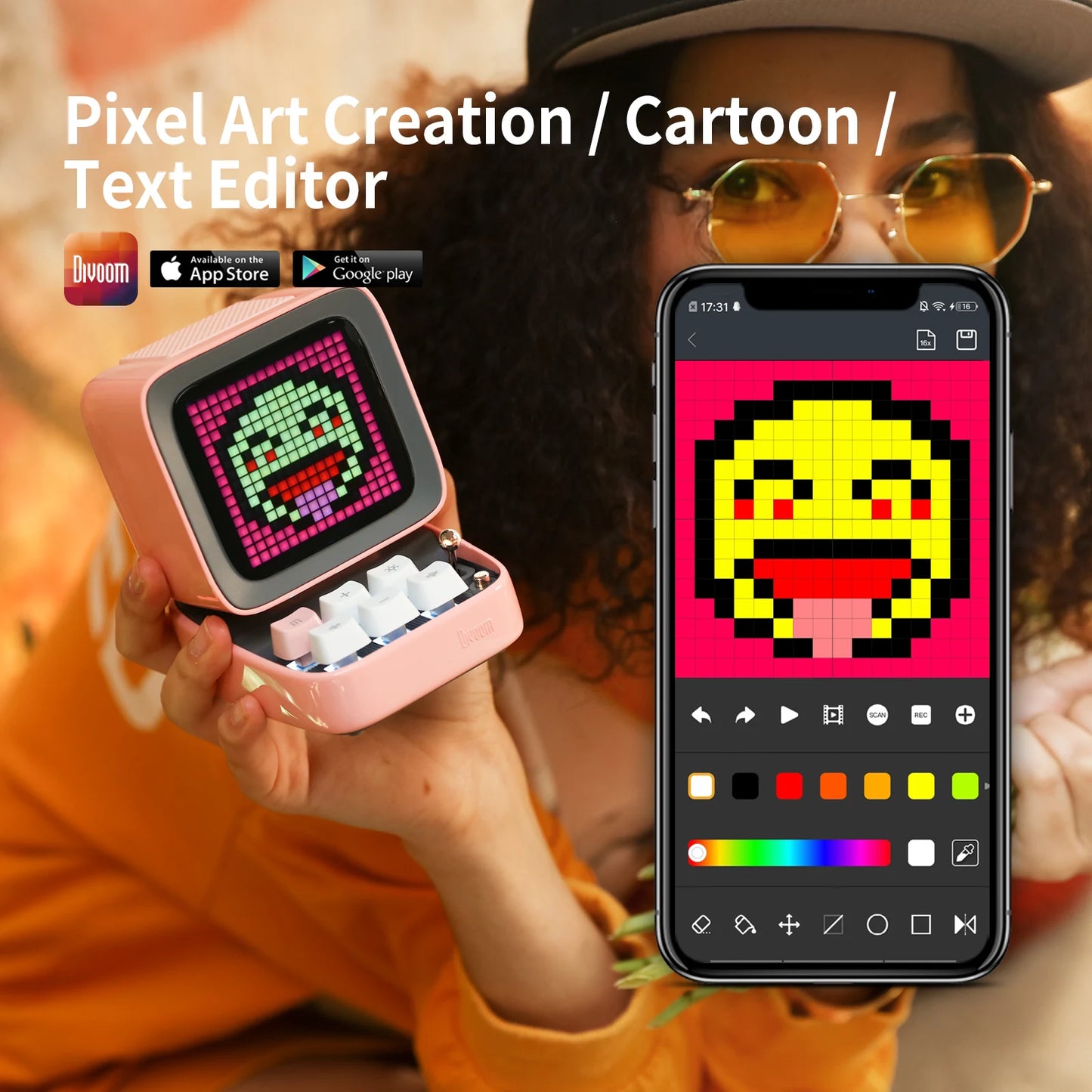Ditoo-Pro Retro Pixel Art Bluetooth Portable Speaker Alarm Clock DIY LED Display Board, Cute Gift Home Light Decoration