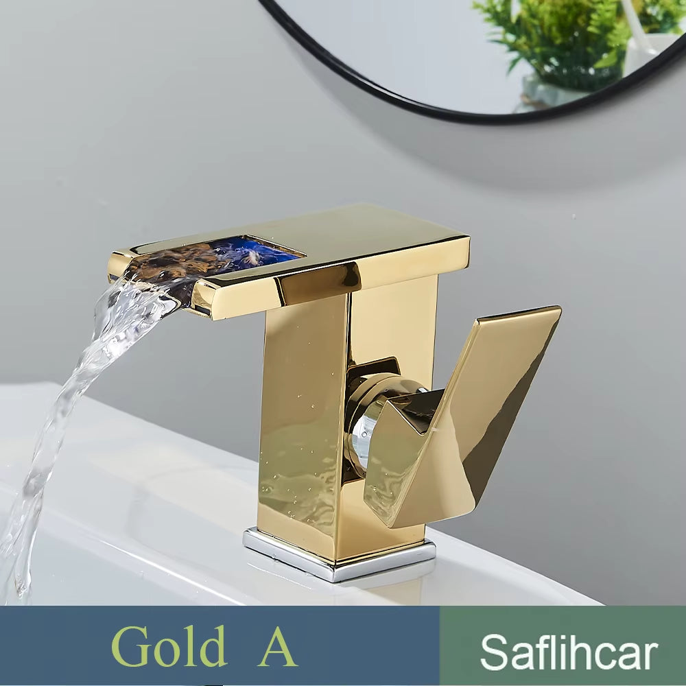 Black Smart LED Bathroom Basin Faucet 3 Color Changes Hot and Cold Water Mixer Taps Chrome Faucet Hydroelectric Power