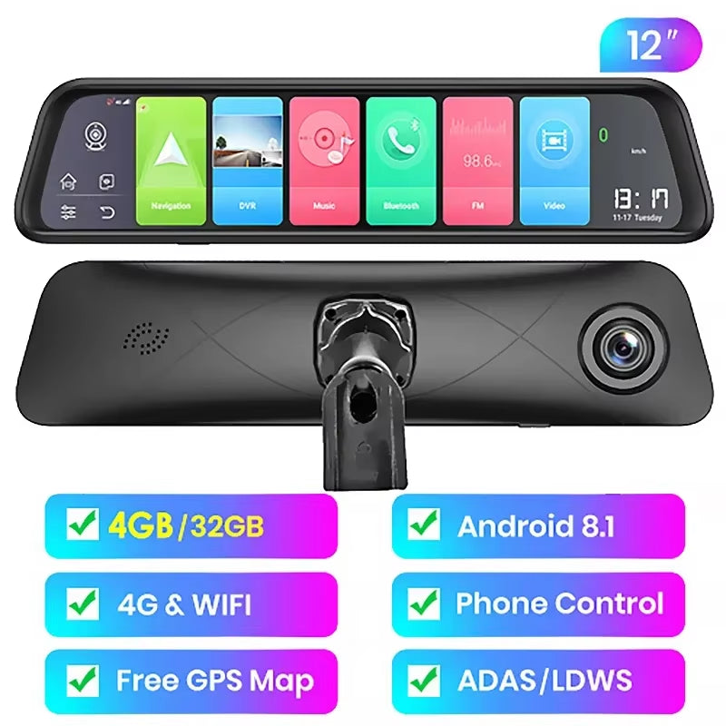 4G RAM Smart Android 8.1 Car Mirror DVR GPS Navigation HD 1080P Video Recorder Camera ADAS 32G ROM Add Original Bracket