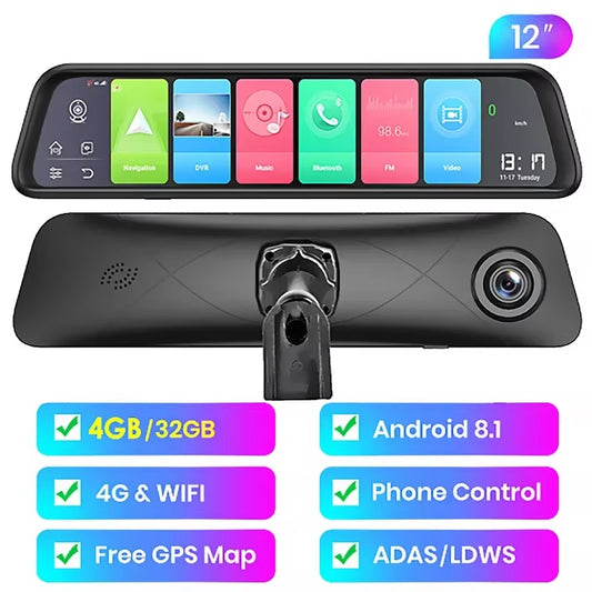 4G RAM Smart Android 8.1 Car Mirror DVR GPS Navigation HD 1080P Video Recorder Camera ADAS 32G ROM Add Original Bracket