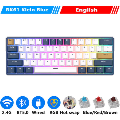 ROYAL KLUDGE RK61 plus 2.4G Wireless Bluetooh Mechanical Keyboard 61 Keys 60% Compact RGB Backlit Hot-Swappable Gaming Keyboards