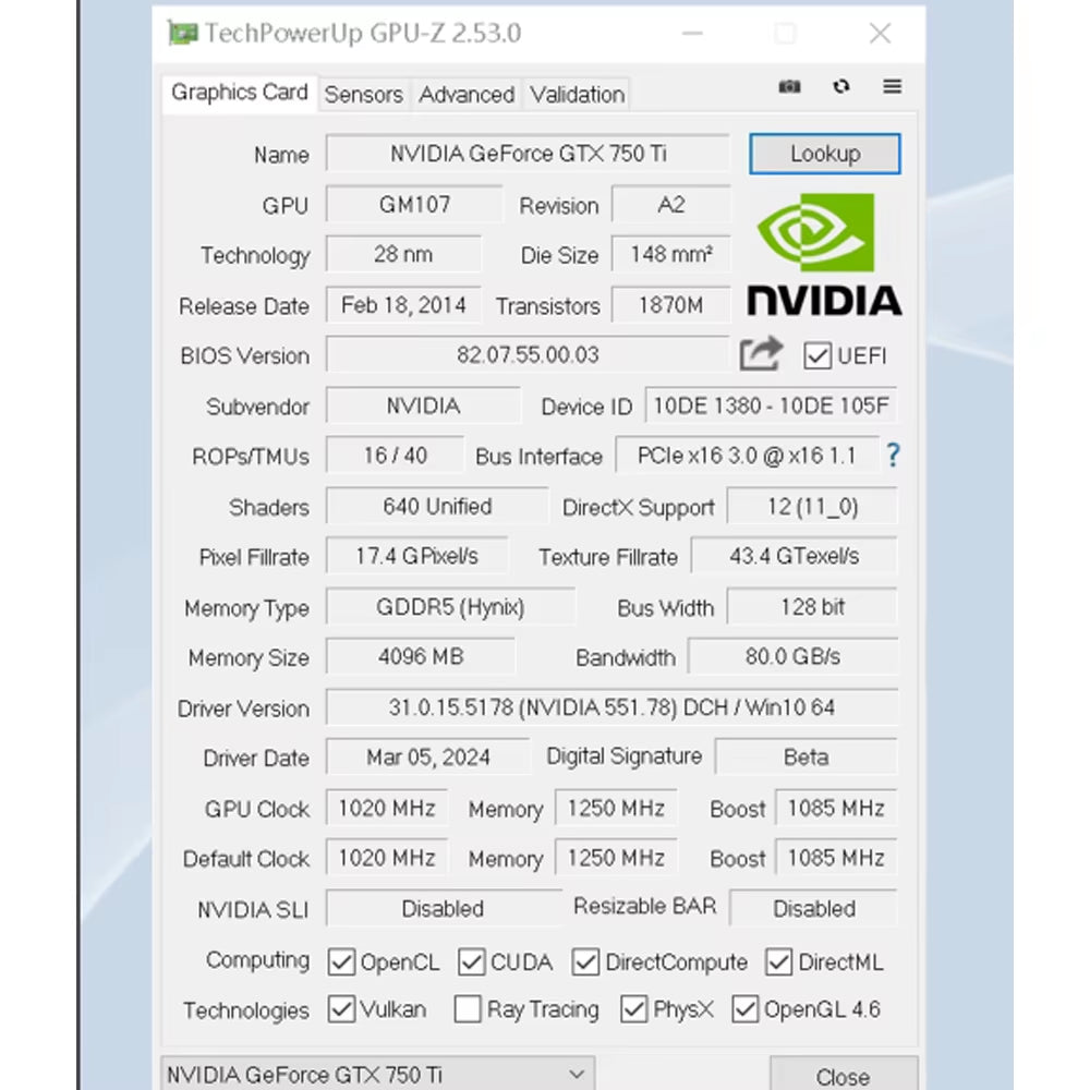 Graphics Card NVIDIA GPU GTX 750Ti 4G GDDR5 128Bit 28Nm PCI-E 3.0 Gaming Video Cards Desktop Computer Components Gtx750Ti