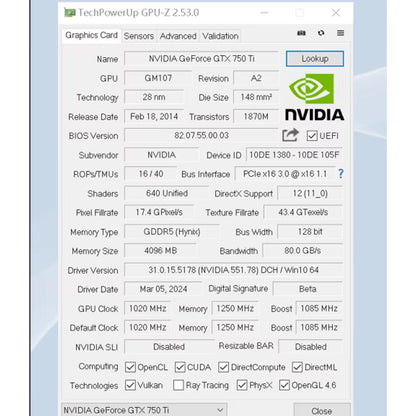 Graphics Card NVIDIA GPU GTX 750Ti 4G GDDR5 128Bit 28Nm PCI-E 3.0 Gaming Video Cards Desktop Computer Components Gtx750Ti