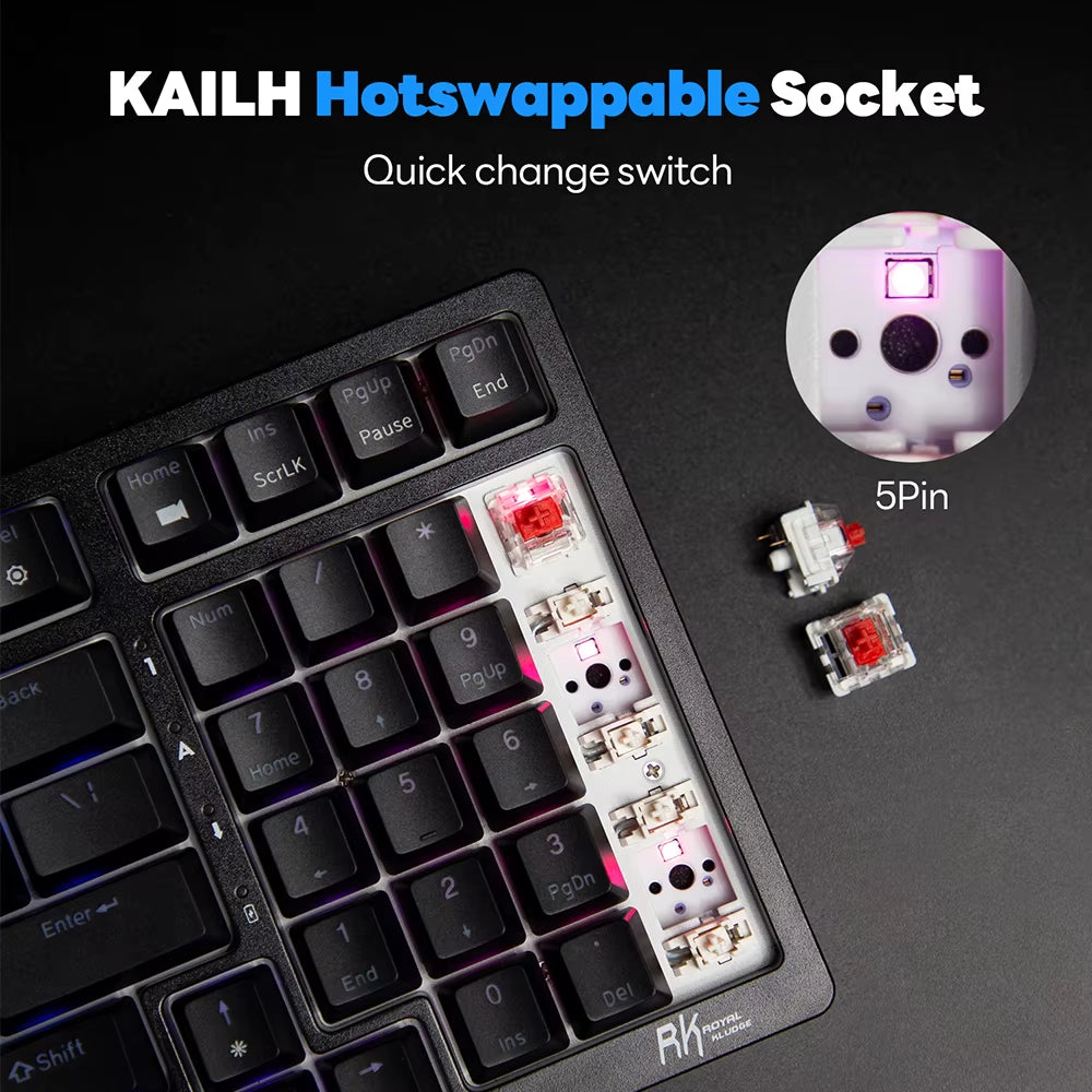 Royal Kludge 98 2.4G Wireless Gaming Mechanical Keyboard 100 Keys RGB Backlight Hot-Swappable Bluetooth Russian Keyboard