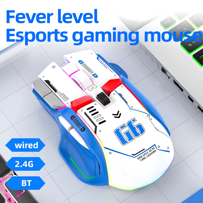 Tri-Mode 2.4G USB Bluetooth Wireless Gamimg Mouse 12 Keys RGB Game Wired Meche Mice for Windows IOS Home Office Laptop PC Gamer