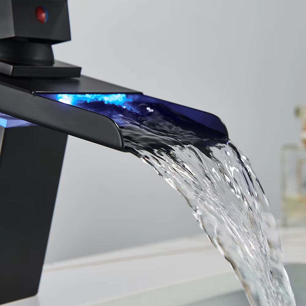 Black Smart LED Bathroom Basin Faucet 3 Color Changes Hot and Cold Water Mixer Taps Chrome Faucet Hydroelectric Power