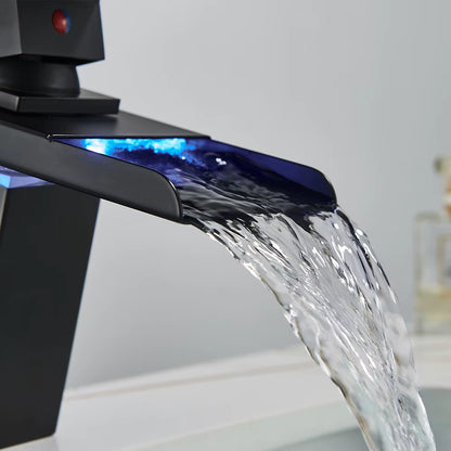 Black Smart LED Bathroom Basin Faucet 3 Color Changes Hot and Cold Water Mixer Taps Chrome Faucet Hydroelectric Power