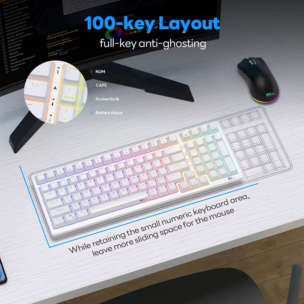 Royal Kludge 98 2.4G Wireless Gaming Mechanical Keyboard 100 Keys RGB Backlight Hot-Swappable Bluetooth Russian Keyboard