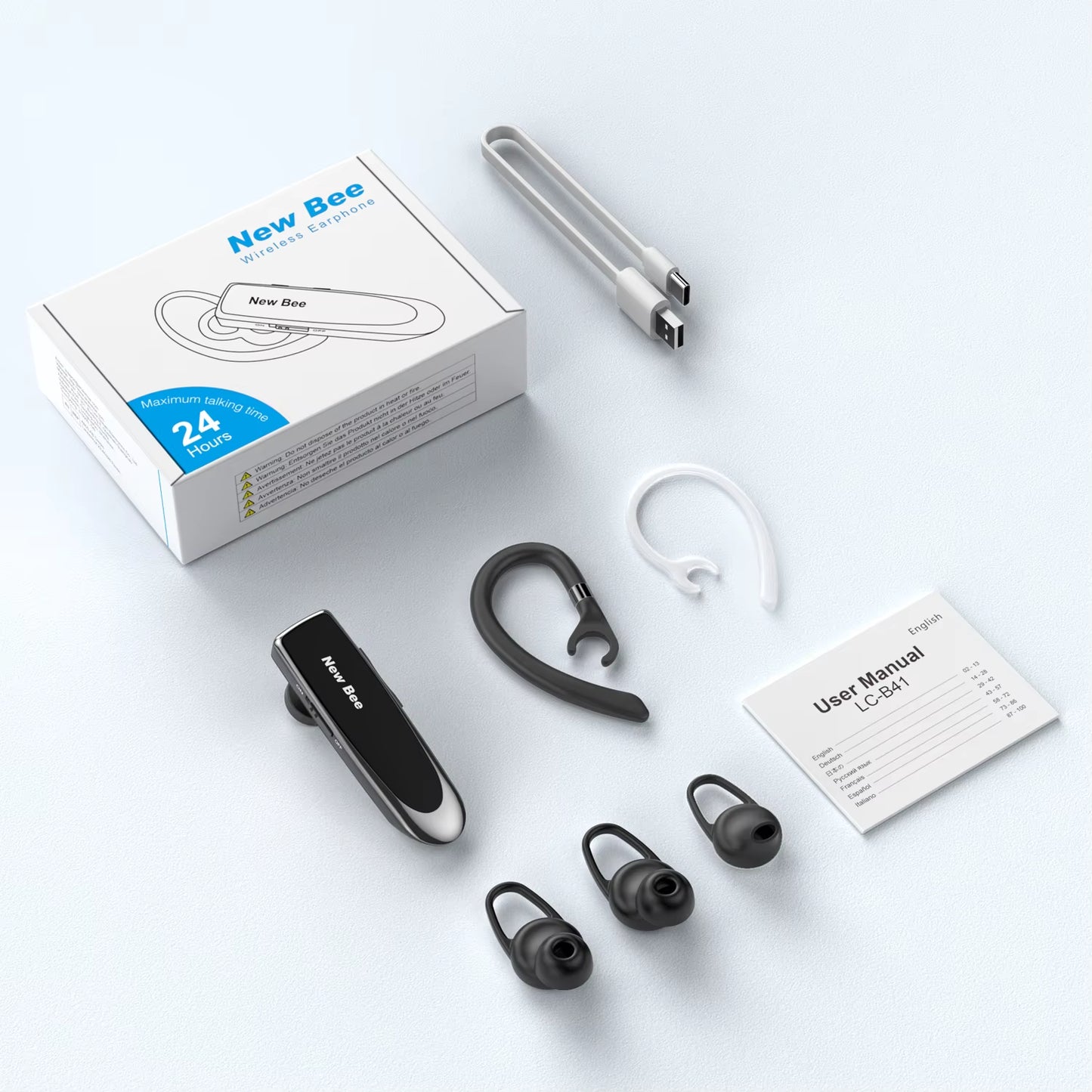 Bluetooth Headset V5.0 Wireless Earphones Headphones with Mic 24Hrs Earbuds Earpiece Mini Handsfree for Iphone Xiaomi