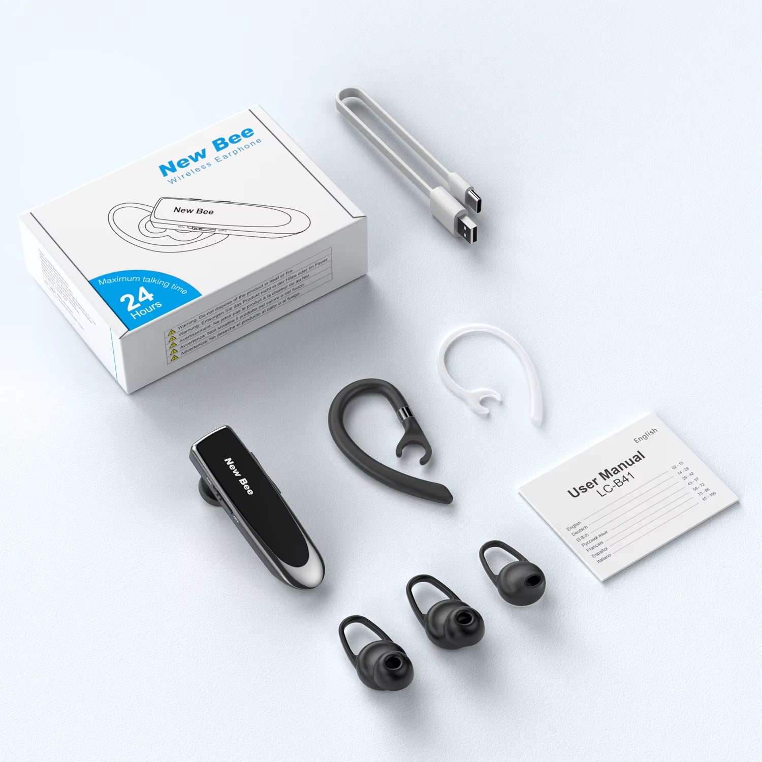 Bluetooth Headset V5.0 Wireless Earphones Headphones with Mic 24Hrs Earbuds Earpiece Mini Handsfree for Iphone Xiaomi