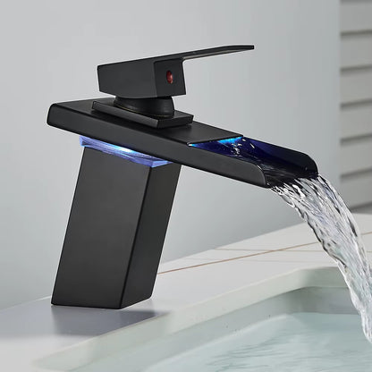 Black Smart LED Bathroom Basin Faucet 3 Color Changes Hot and Cold Water Mixer Taps Chrome Faucet Hydroelectric Power
