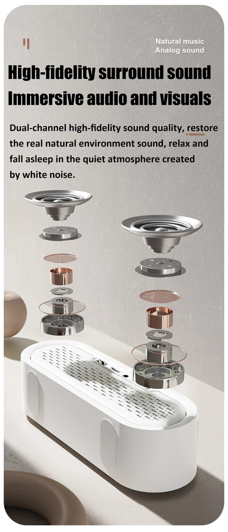 2023 New Sleeping Sound Desktop Subwoofer White Noise Instrument Pc Wireless Bluetooth Speakers 12H Long Battery Life Sound Box
