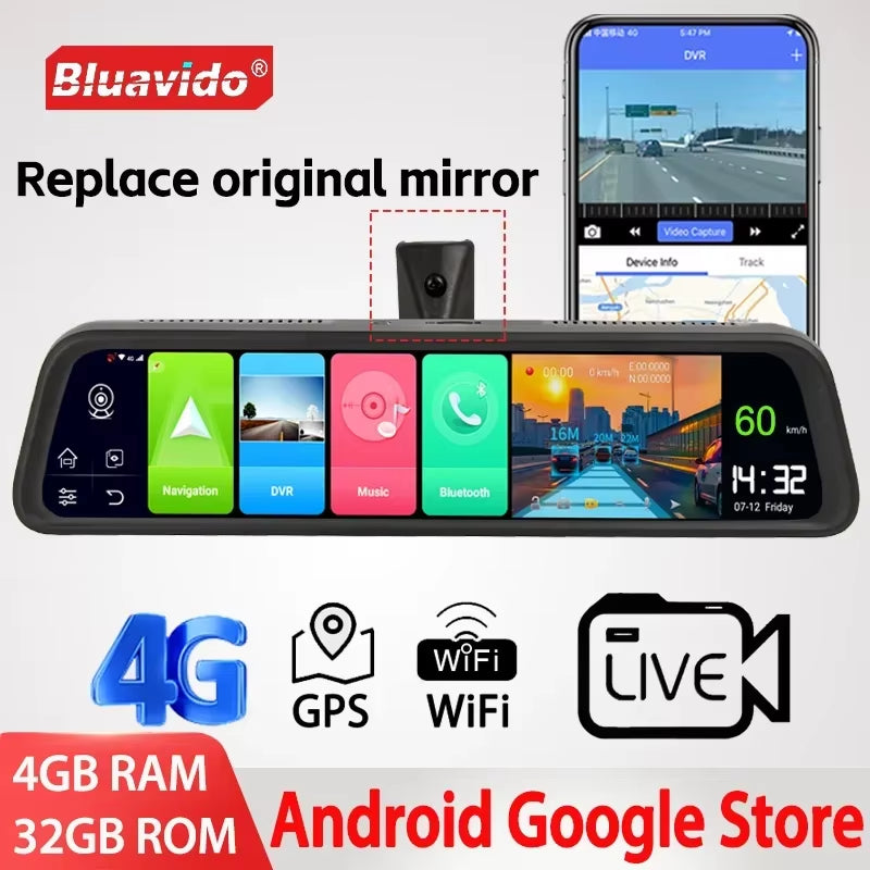 4G RAM Smart Android 8.1 Car Mirror DVR GPS Navigation HD 1080P Video Recorder Camera ADAS 32G ROM Add Original Bracket