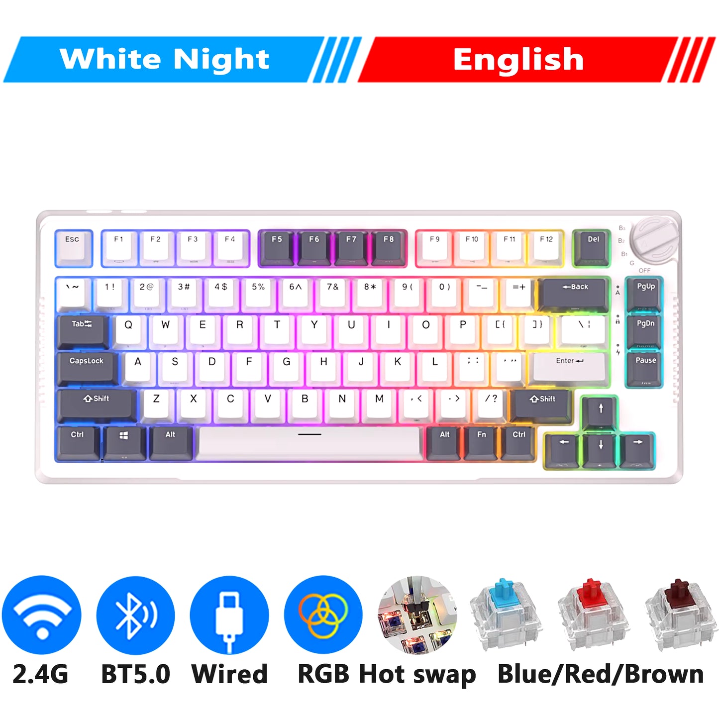 H81 Royal Kludge Gasket Structure Tri-Mode Mechanical Keyboard 81 Key 80% RGB Backlit 2.4G Wireless Bluetooth Gamer Keyboard