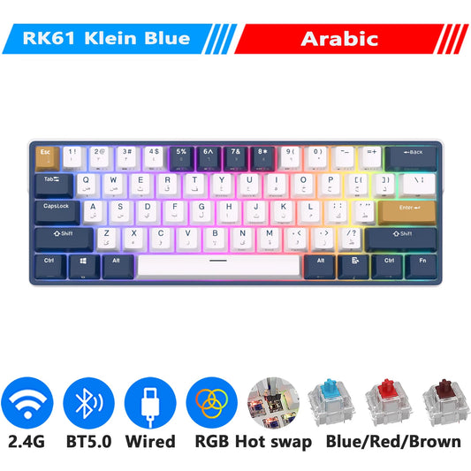 ROYAL KLUDGE RK61 plus 2.4G Wireless Bluetooh Mechanical Keyboard 61 Keys 60% Compact RGB Backlit Hot-Swappable Gaming Keyboards