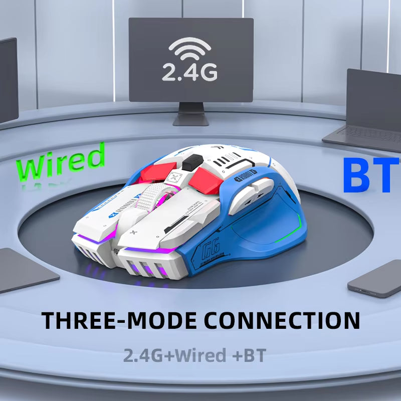 Tri-Mode 2.4G USB Bluetooth Wireless Gamimg Mouse 12 Keys RGB Game Wired Meche Mice for Windows IOS Home Office Laptop PC Gamer
