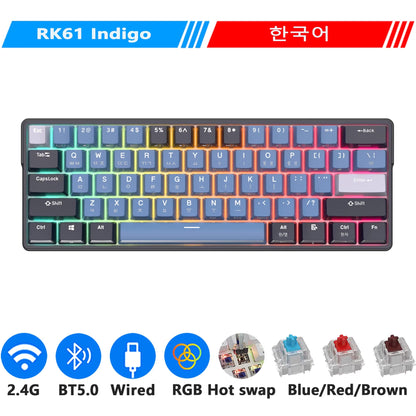 ROYAL KLUDGE RK61 plus 2.4G Wireless Bluetooh Mechanical Keyboard 61 Keys 60% Compact RGB Backlit Hot-Swappable Gaming Keyboards