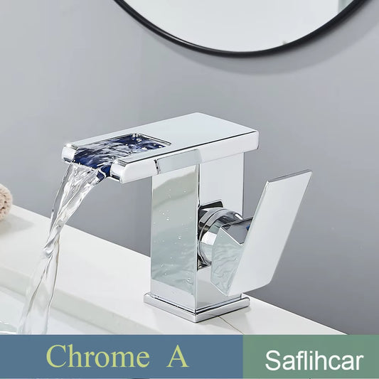 Black Smart LED Bathroom Basin Faucet 3 Color Changes Hot and Cold Water Mixer Taps Chrome Faucet Hydroelectric Power