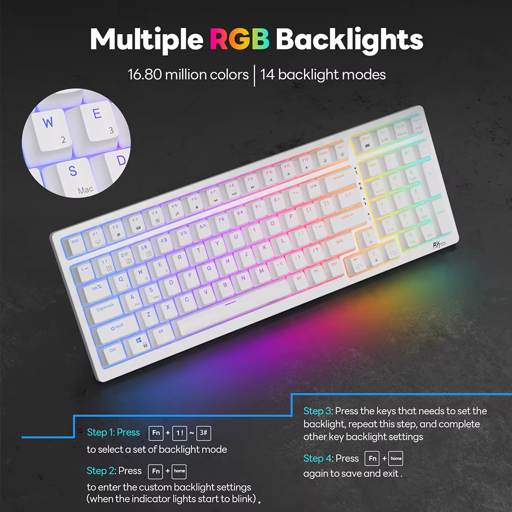 Royal Kludge 98 2.4G Wireless Gaming Mechanical Keyboard 100 Keys RGB Backlight Hot-Swappable Bluetooth Russian Keyboard