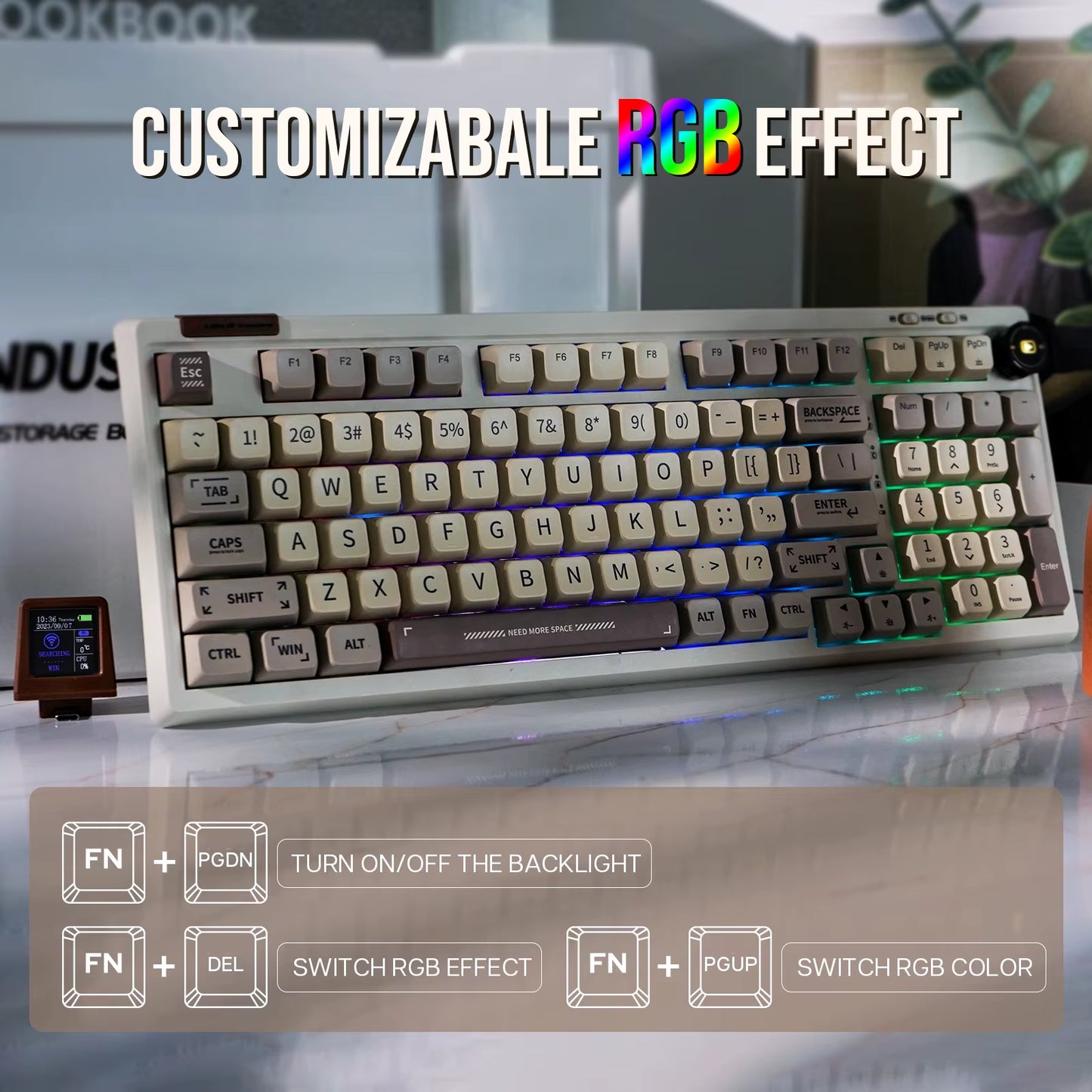 RT100 97Key 95% Bluetooth 5.0/2.4G Wireless/Wired Mechanical Keyboard Customizable Mini Display Gasket-Mounted