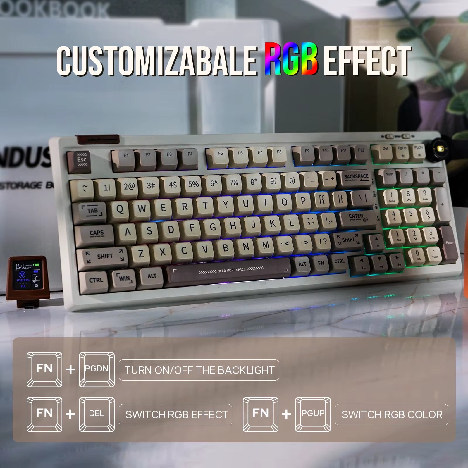 RT100 97Key 95% Bluetooth 5.0/2.4G Wireless/Wired Mechanical Keyboard Customizable Mini Display Gasket-Mounted