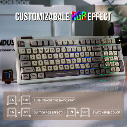RT100 97Key 95% Bluetooth 5.0/2.4G Wireless/Wired Mechanical Keyboard Customizable Mini Display Gasket-Mounted
