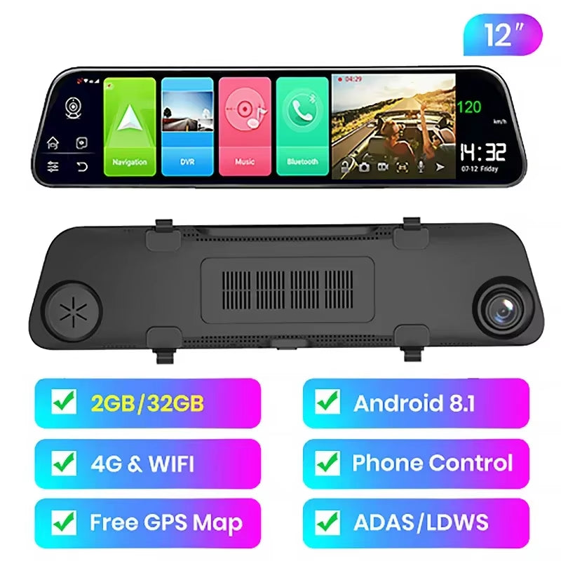 4G RAM Smart Android 8.1 Car Mirror DVR GPS Navigation HD 1080P Video Recorder Camera ADAS 32G ROM Add Original Bracket